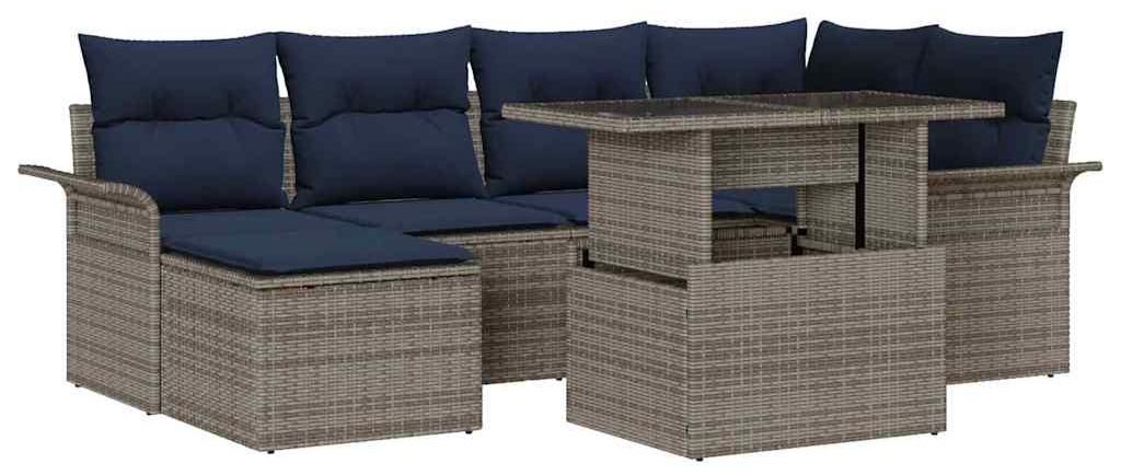 vidaXL Gartensofa-set mit Kissen 7 pcs Grau Poly-Rattan