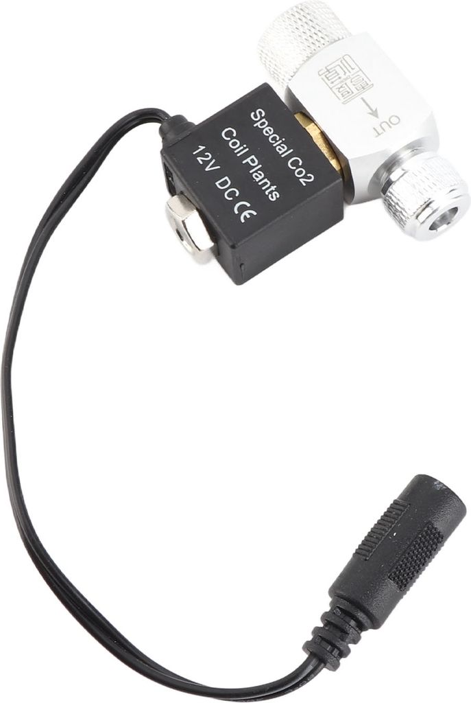 A close-up studio shot of a CO2 solenoid valve with a power cord.