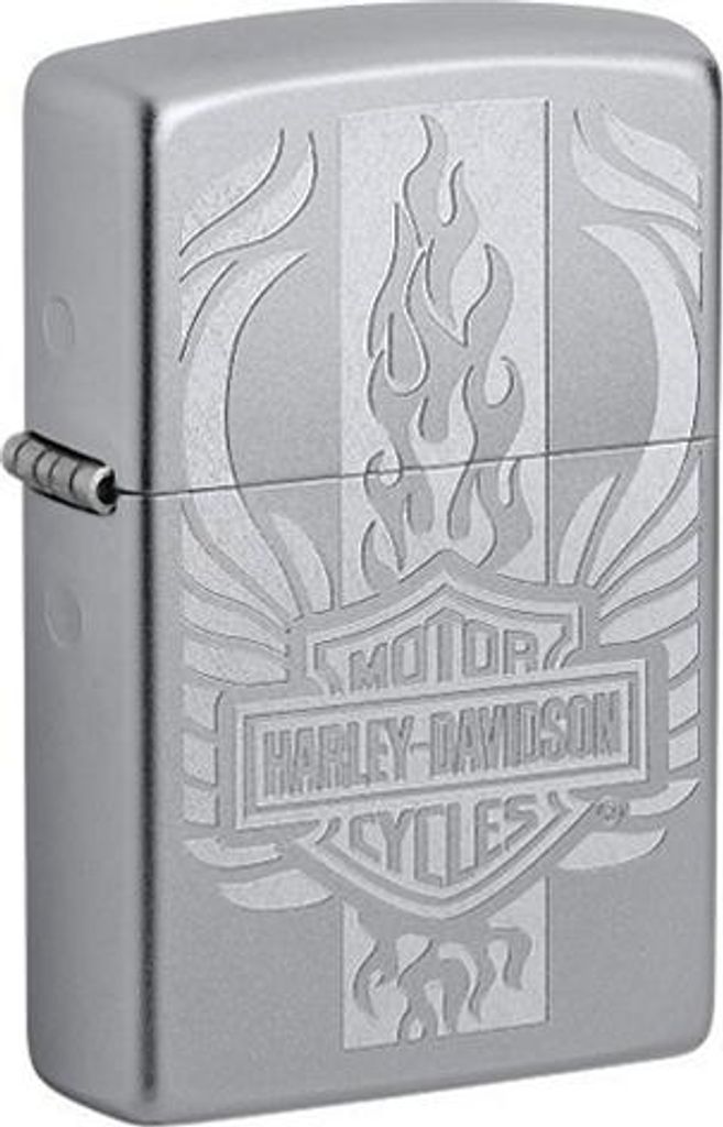 Zippo Benzin-Feuerzeug satin finish, Harley- Davidson Logo Flame, unbefüllt