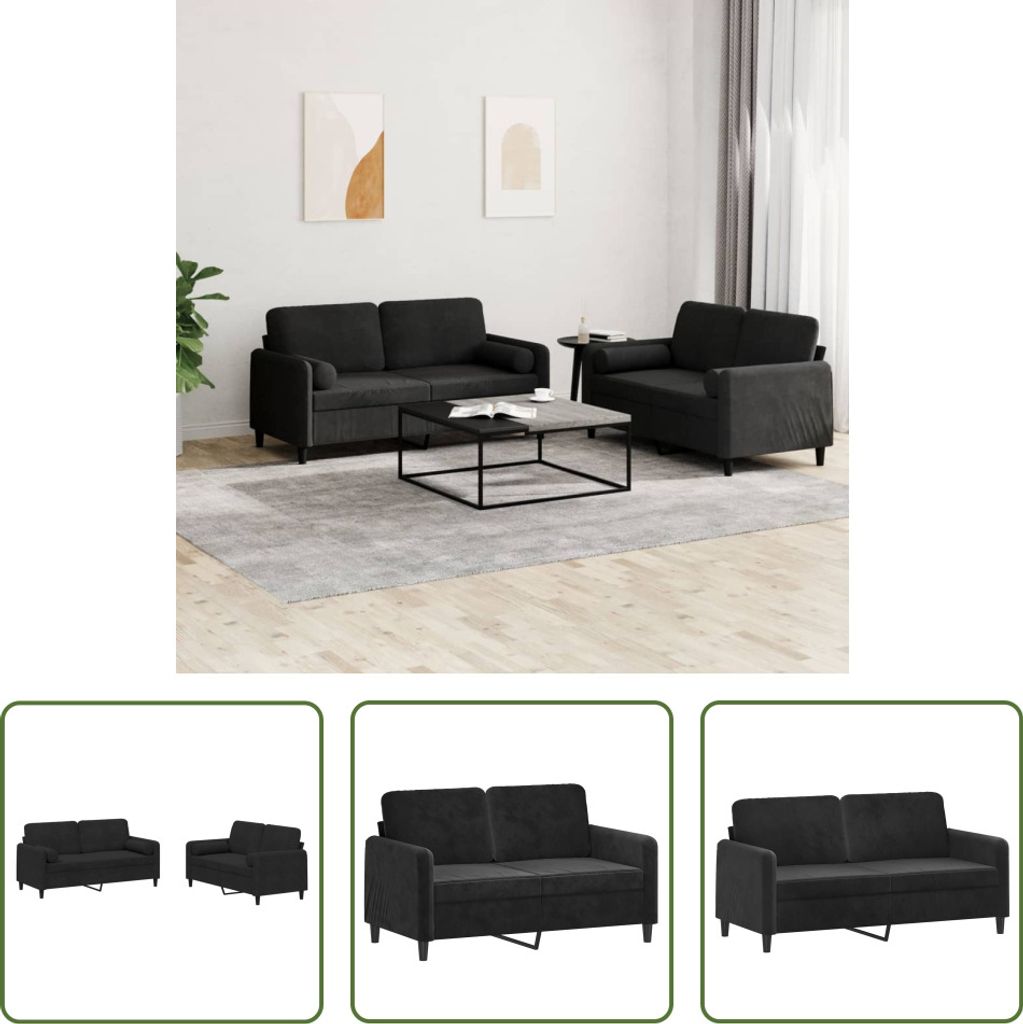 The Living Store 2-tlg. Sofagarnitur mit Kissen Schwarz Produktbild 
