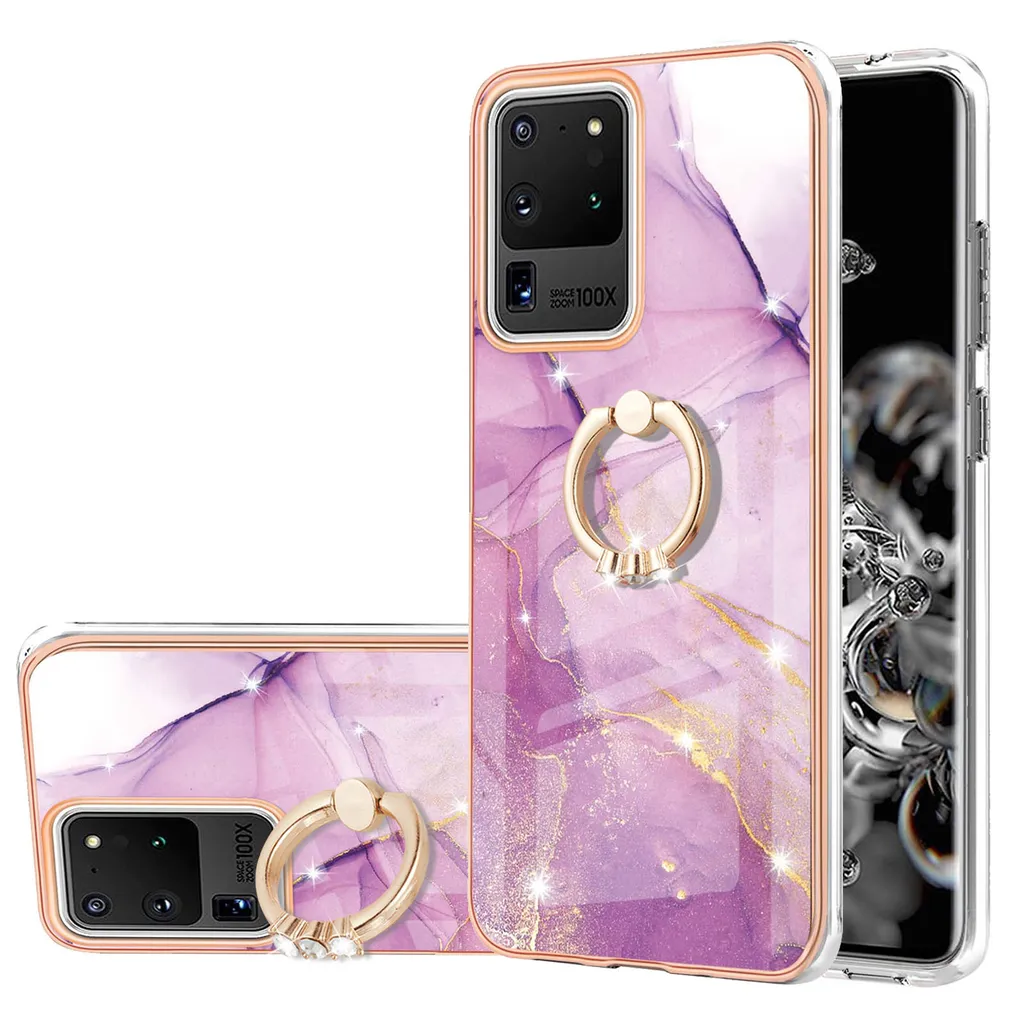 Cover S20 Ultra Viola Marmo con Ring Holder - Stile e Protezione TPU
