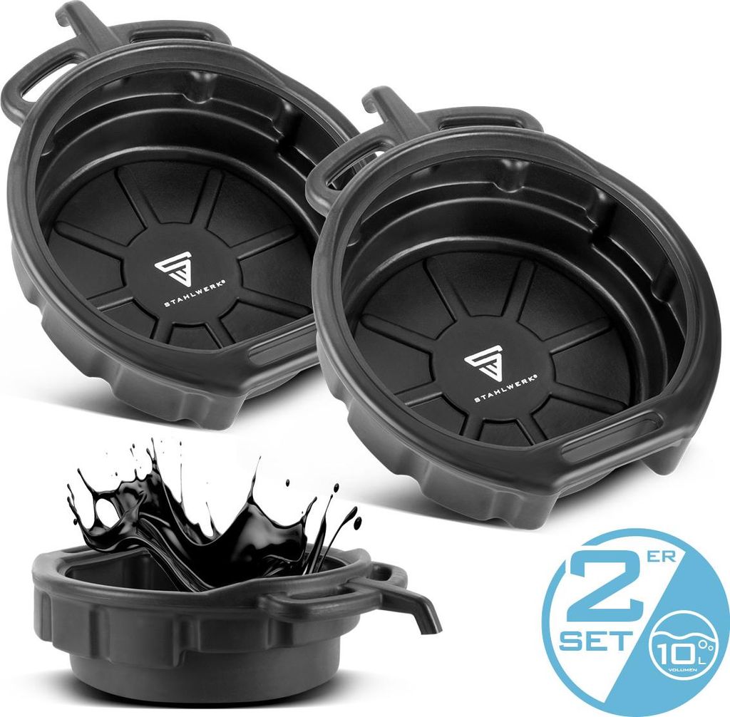 STAHLWERK Ölauffangwanne 2er Set mit Abfüllstutzen 10 l Ölauffangbehälter