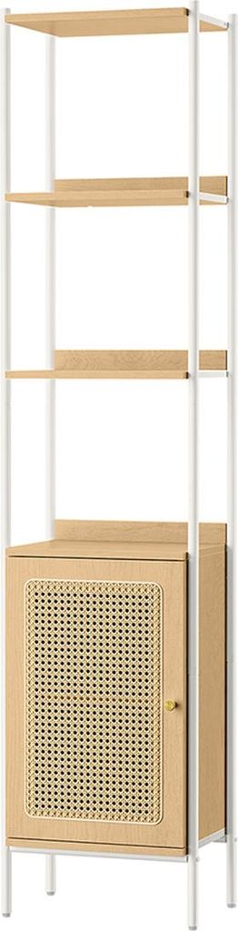 Bücherregal mit 6 Ebenen und Metallrahmen, Eiche beige-perlweiß