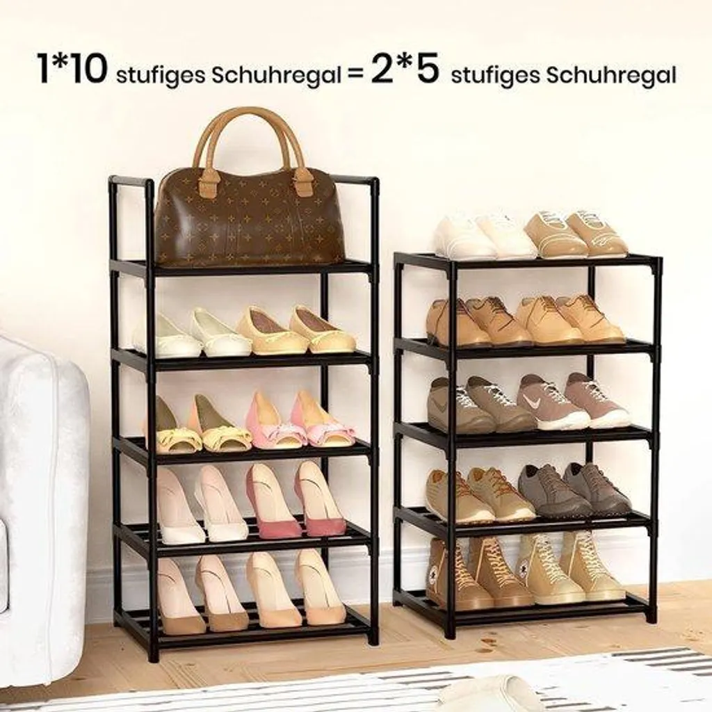 Rangement chaussures gain de place 10 niveaux, tour modulable en métal