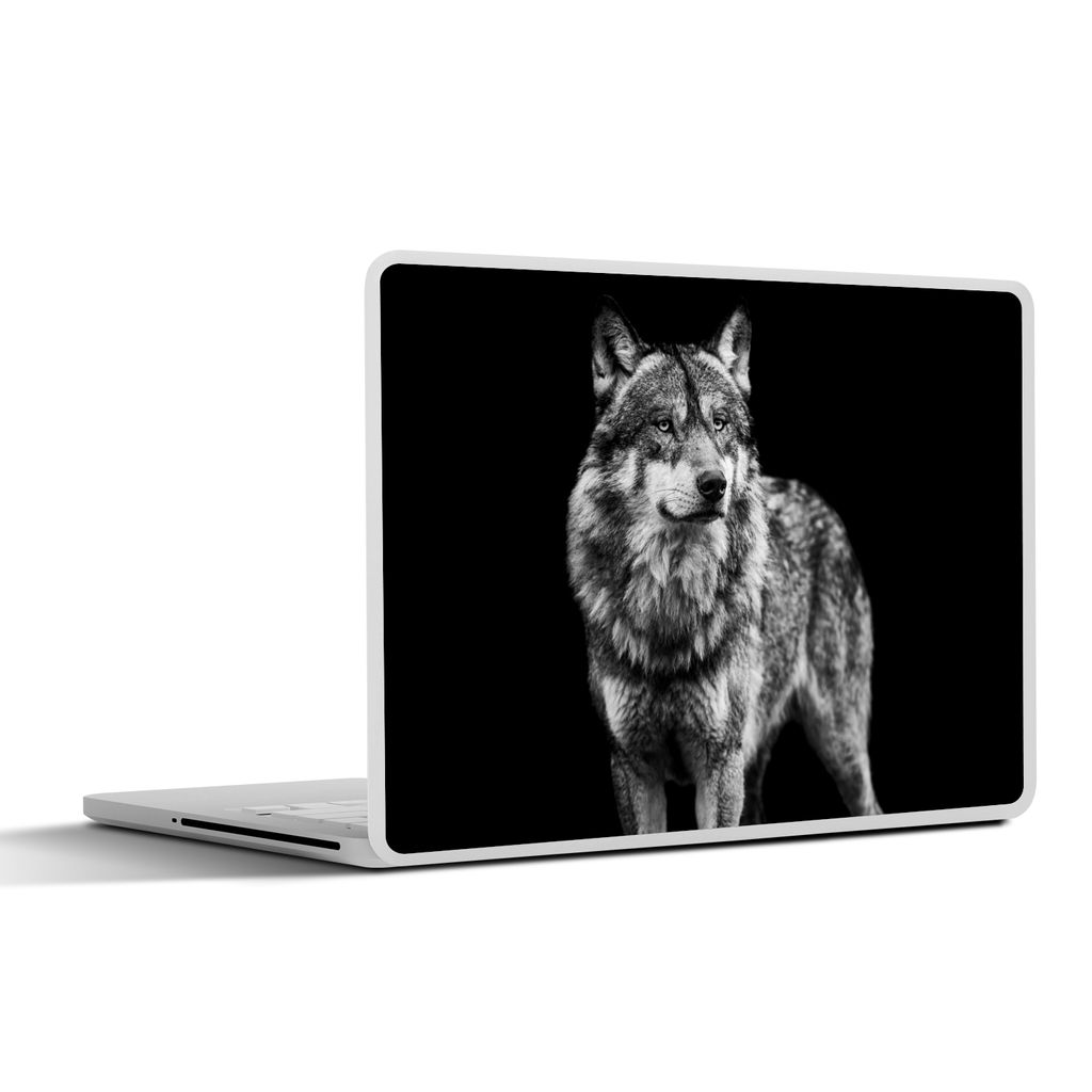 MuchoWow Laptop Aufkleber Sticker Cover Wolf - Tiere - Wild - Schwarz - Weiß 31x22.5 cm - Laptop-Deko