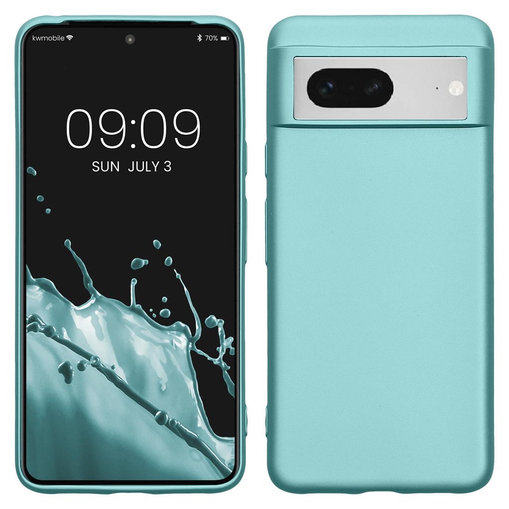 kwmobile Handyhülle für Google Pixel 8 Hülle - Silikon Case metallisch schimmernd - Schutzhülle Cover - Metallic Mintgrün