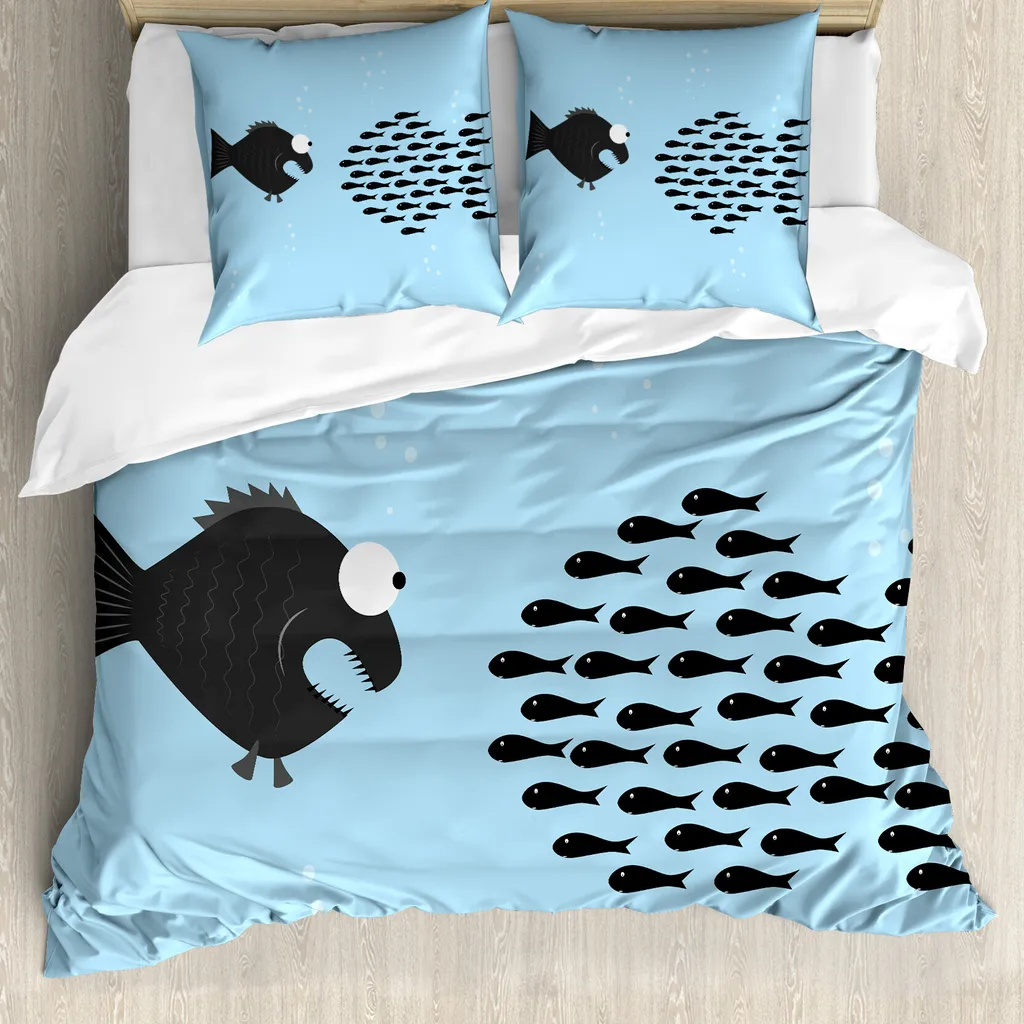 Set Letto Cartoon Pesci ABAKUHAUS: Copripiumino Blu e Nero 155x220