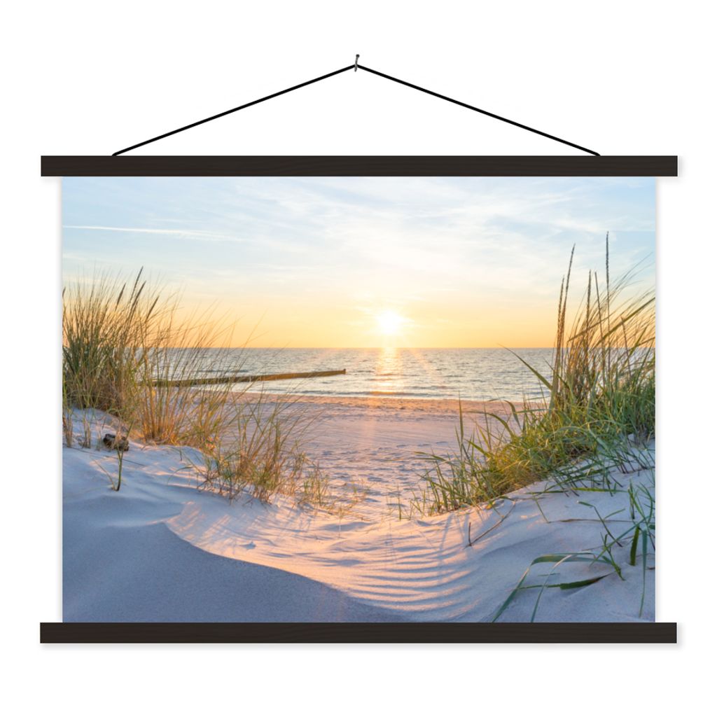 MuchoWow Textilposter Strand - Sonne - Düne - Gras - Sand - Horizont 40x30 cm mit schwarzem Rahmen - Dekorationen
