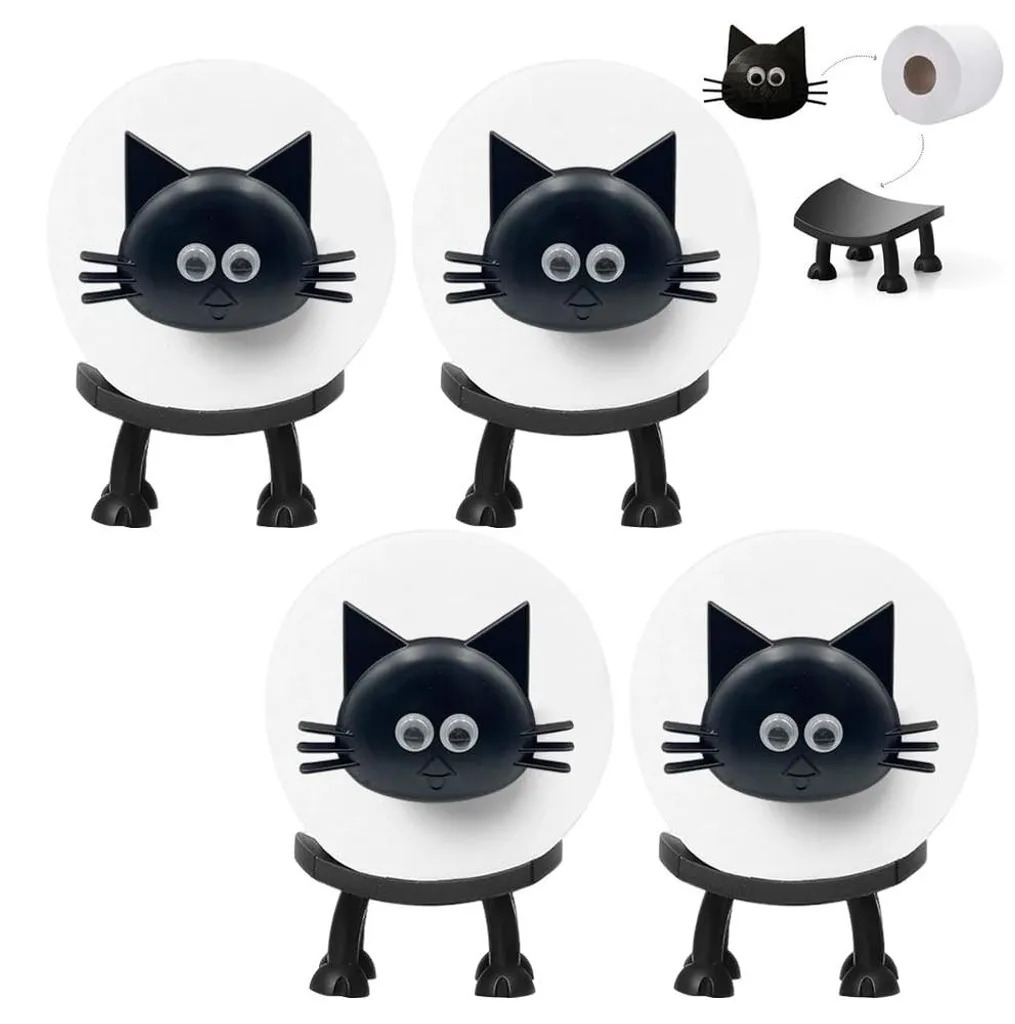 Organisateur Papier Toilette Chat Lot de 4 : Rangement WC sans Perçage