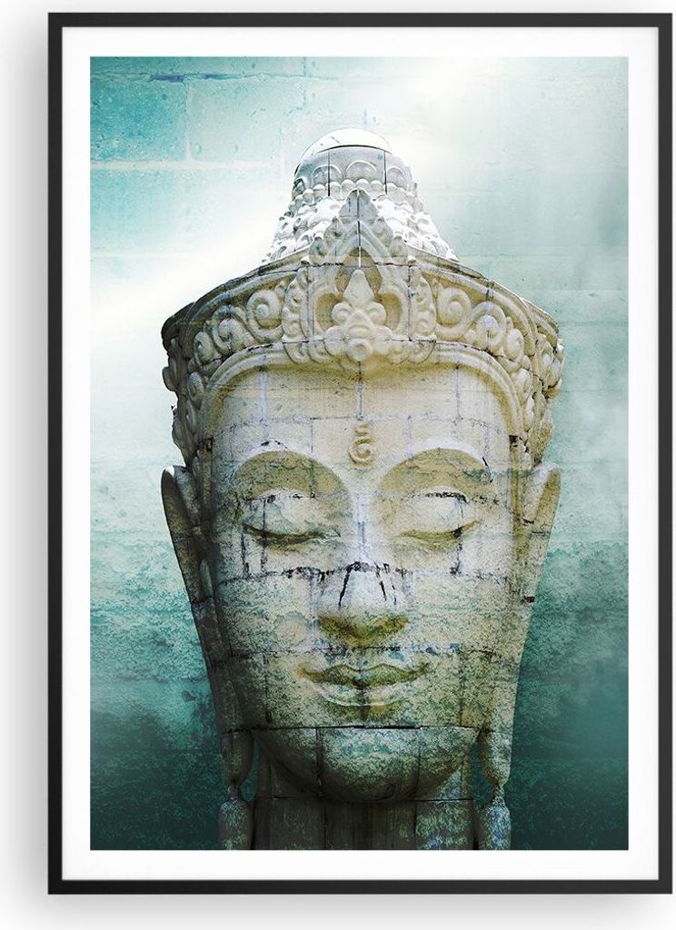 Gerahmtes Poster - Schwarzer Rahmen - Buddha Grafik Türkis - 70x100 cm - Wand Bild - Wanddeko - Wandbilder - Kunstposter - Wandposter - Bilderrahm...