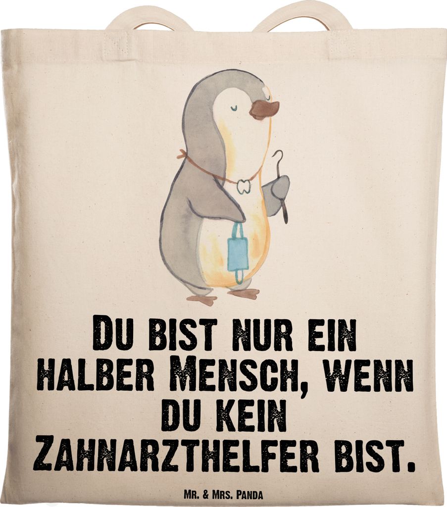 Mr. & Mrs. Panda Tote Bag Zahnarzthelfer Herz - Transparent - Geschenk, Jutebeutel, Shopping Tasche, Büchertasche, Laptoptasche