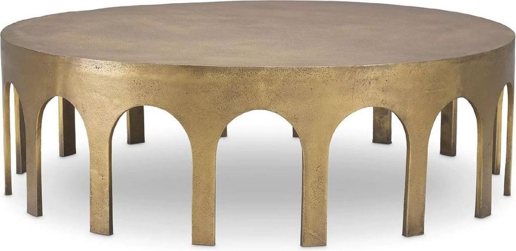 Casa Padrino Luxus Couchtisch Vintage Messing Ø 97,5 x H. 30 cm - Runder Aluminium Wohnzimmertisch - Aluminium Möbel - Wohnzimmer Möbel - Luxus ...