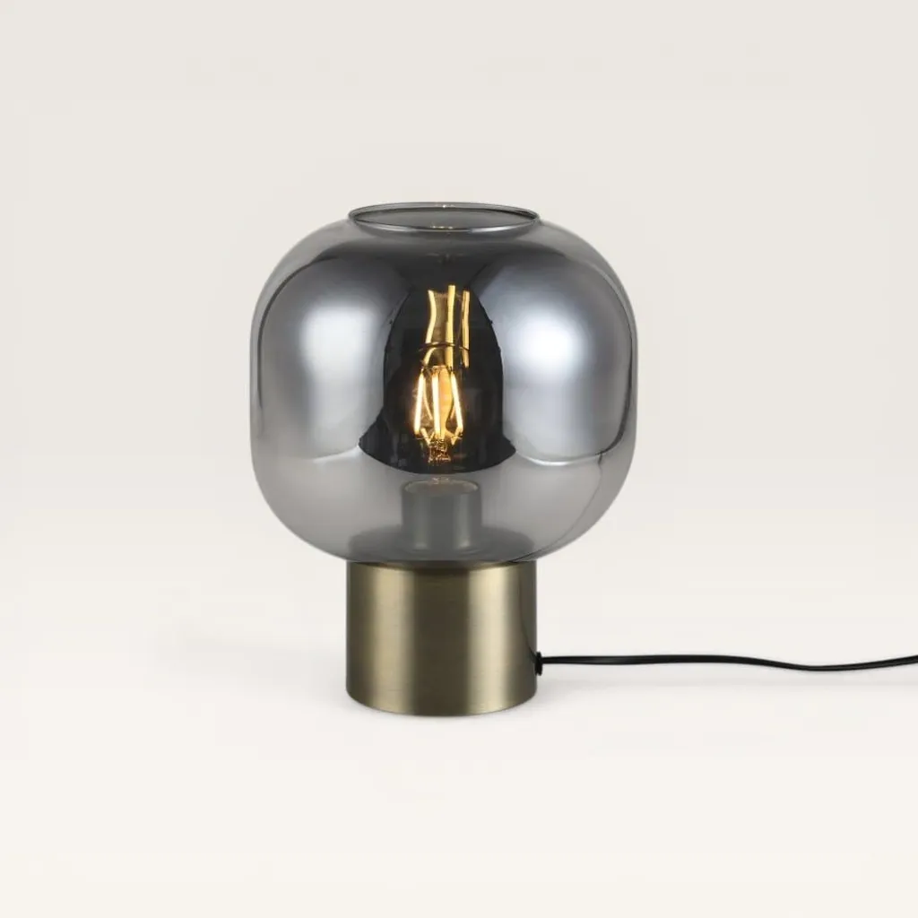 LUSENZ Lampe de table verre fumé pied doré IP20 E27 200mm Design Chic