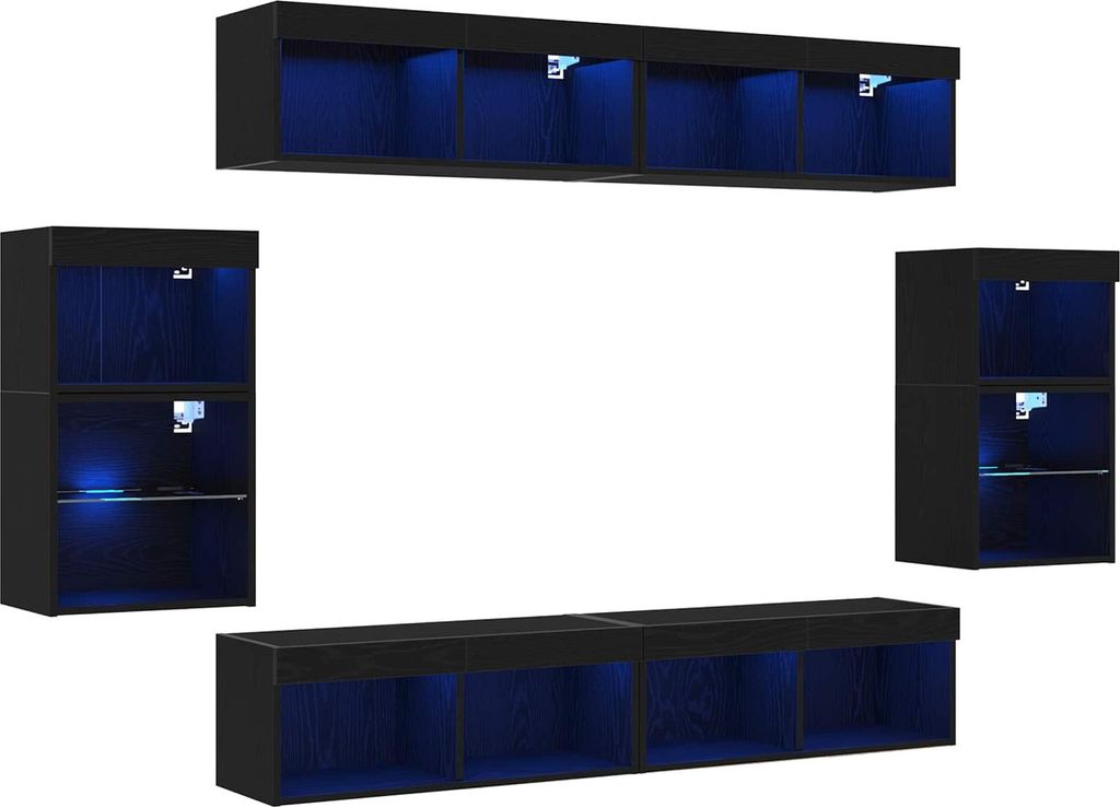 TV-Schrankset 8 pcs Schwarz Eichen-Optik Holzwerkstoff