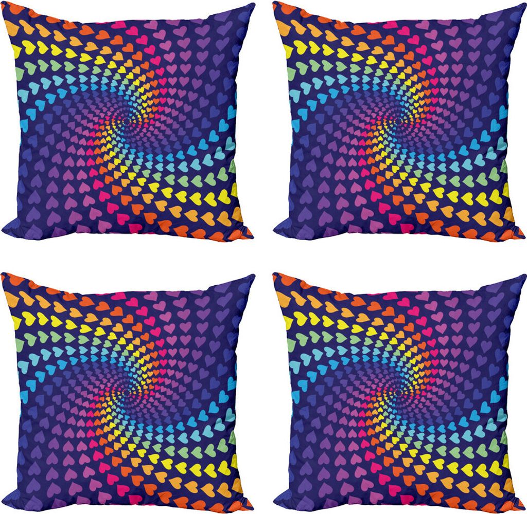 ABAKUHAUS Bunt Kissenbezug Set (4 Stück), Wirbeln von Herzen Retro, Moderner Doppelseitiger Digitaldruck, 40 cm x 40 cm, Mehrfarbig
