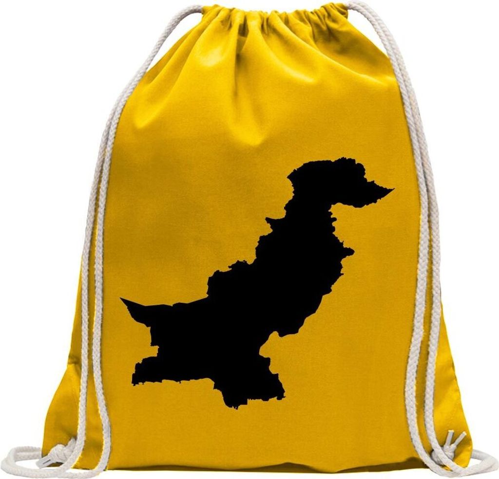 Kiwistar - Turnbeutel - gelb - Pakistan Umriss Kontur - Fun Rucksack Sport Beutel Gymsack Baumwolle mit Ziehgurt