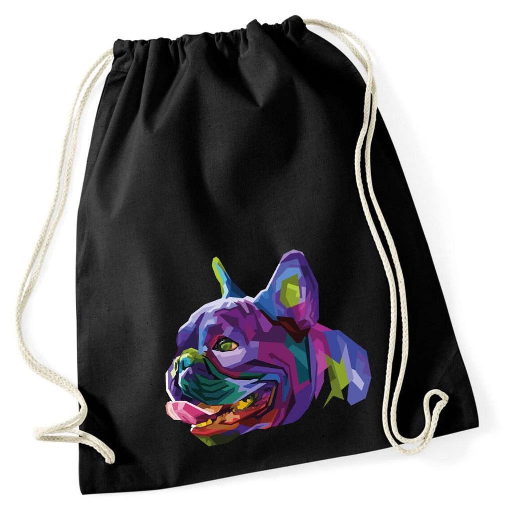 Huuraa Turnbeutel Mops Colorful 12 Liter Black Baumwolle Rucksack Geschenkidee