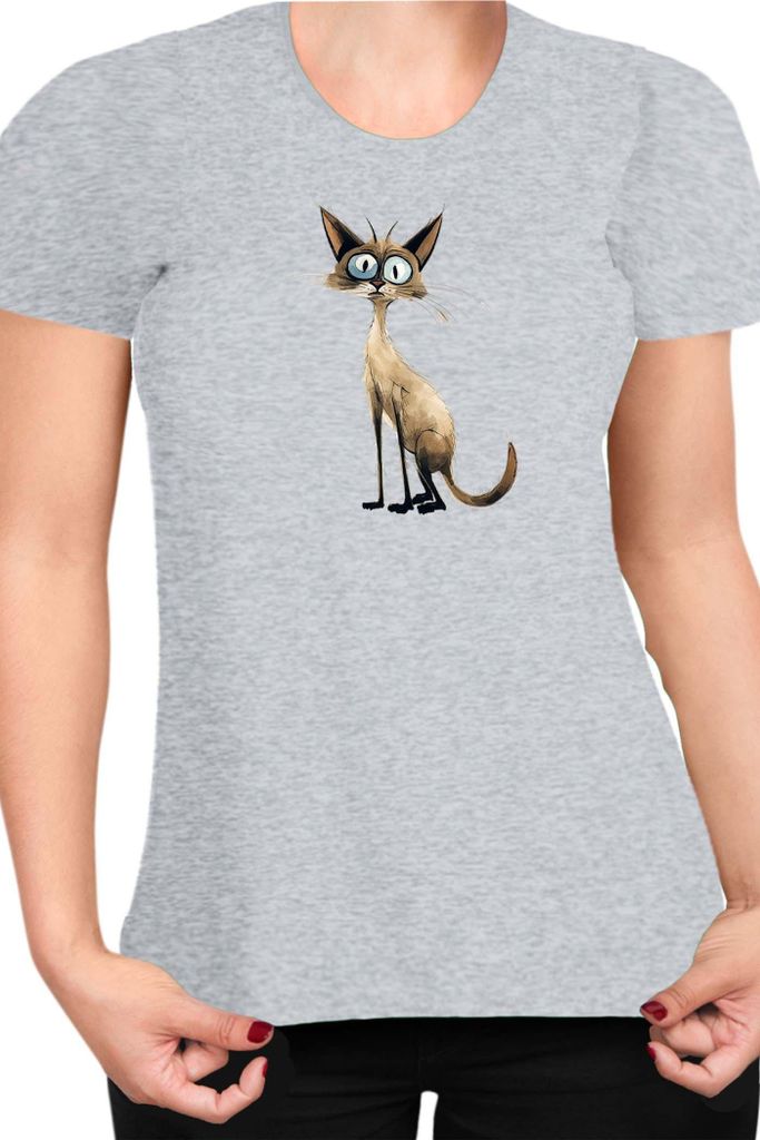 Damen T-Shirt Funny Cats Breeds Balinese Cat 009, Lady M / Grau