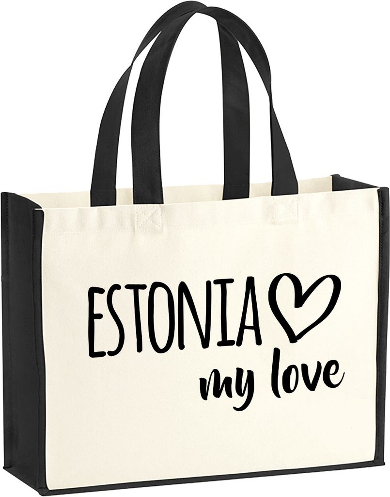 Huuraa Jutetasche Estonia my love 21 Liter Black Jute und Baumwolle Einkaufstasche Geschenkidee
