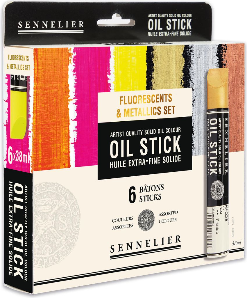Sennelier Fluoreszierende & Metallicfarben Set mit 6 Oil Sticks N130123.01