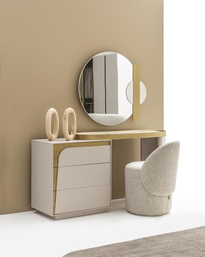 Schminktisch mit Spiegel Hocker Moderne Möbel Stil Weiß Kommode 3tlg