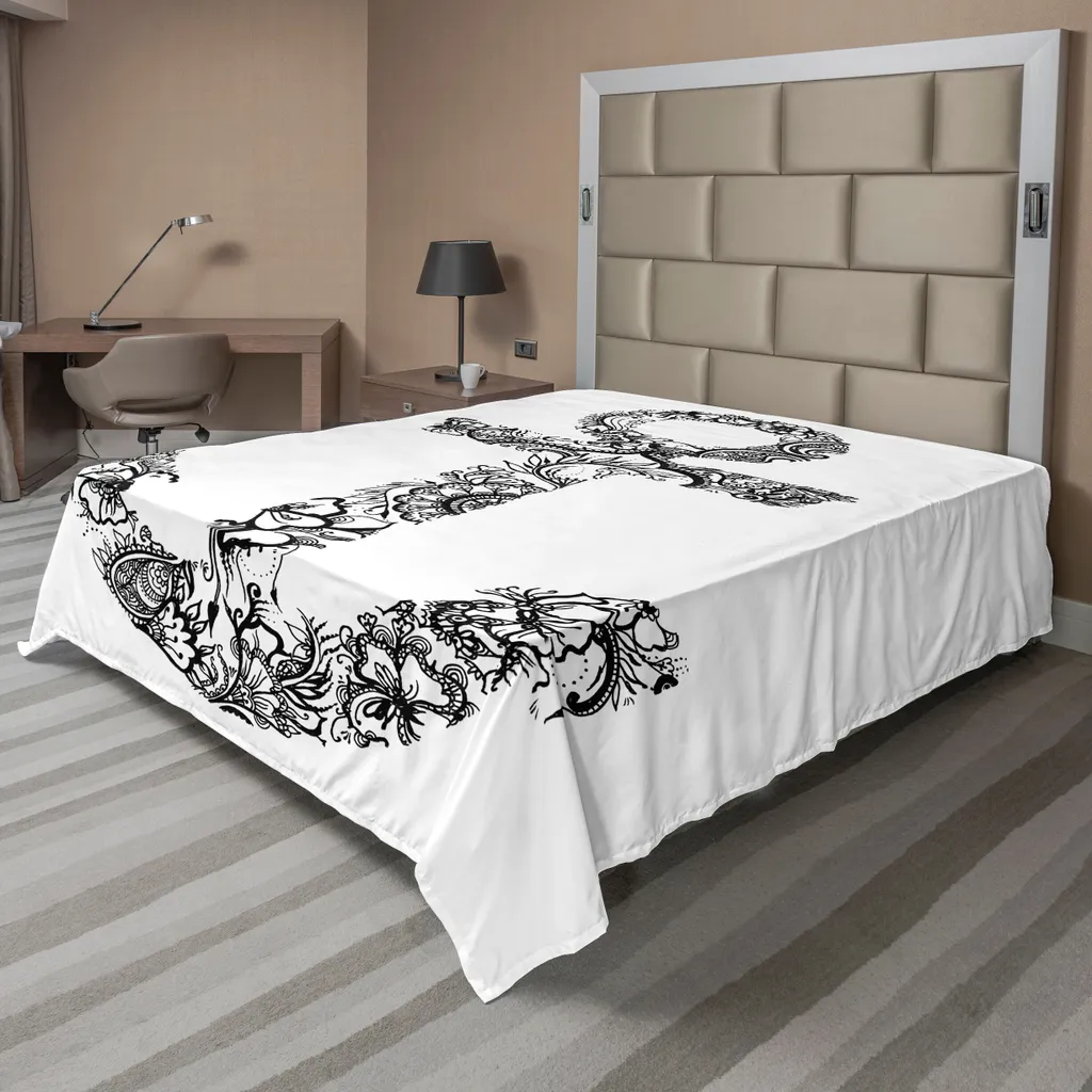 Drap de Lit Douceur Absolue Motif Ancres Noir et Blanc Format 266x260 cm