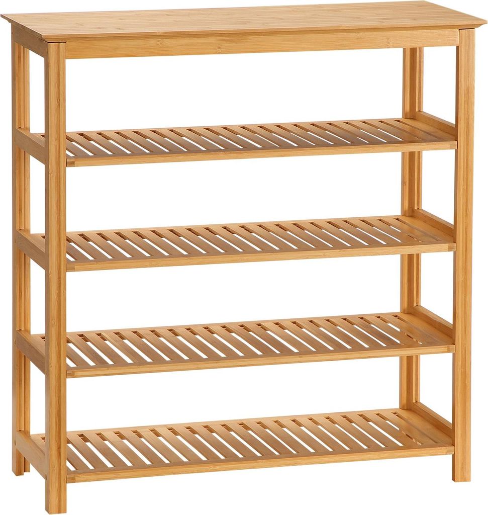 Schuhregal, Schuhständer mit 5 Ebenen, Schuh-Organizer für 20 Paar Schuhe, Schuhablage für Eingang, Flur, Bambus, 80x29x82cm, Natur