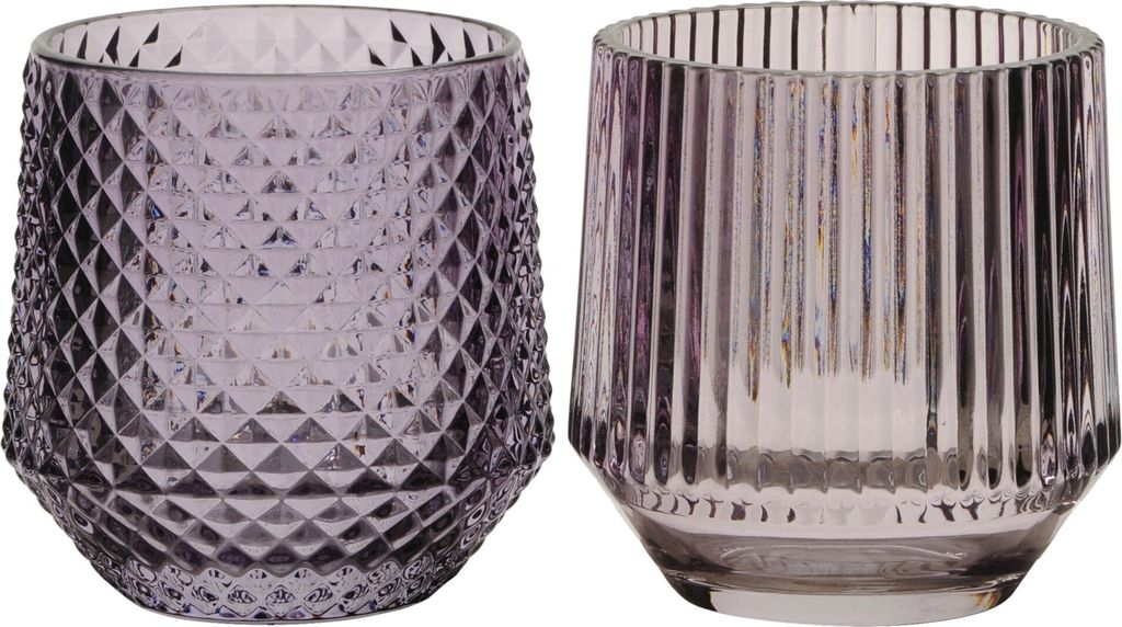 Windlicht 2Fb.sort. Glas Teelichthalter flieder/lila Produktbild 