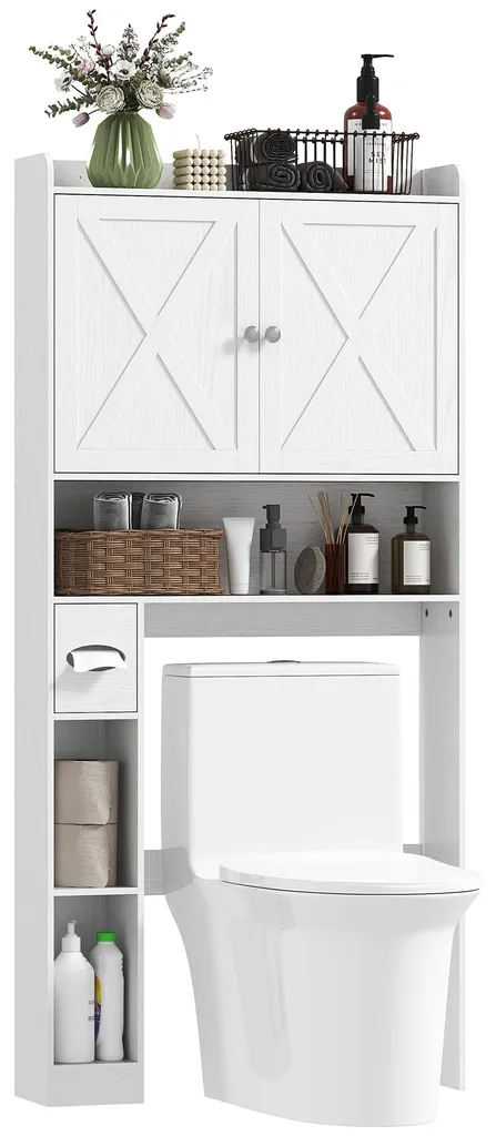 Meuble WC dessus de toilette avec porte de grange coulissante blanc