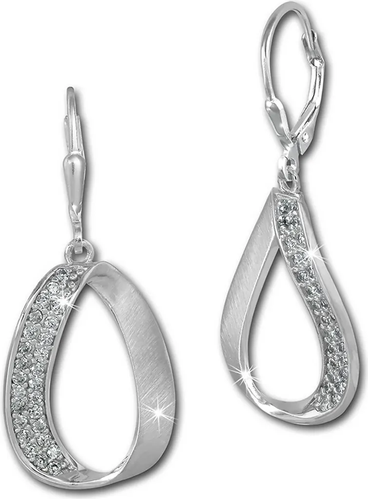 Boucles d'oreilles pendantes ovales en argent et pierres blanches Femme