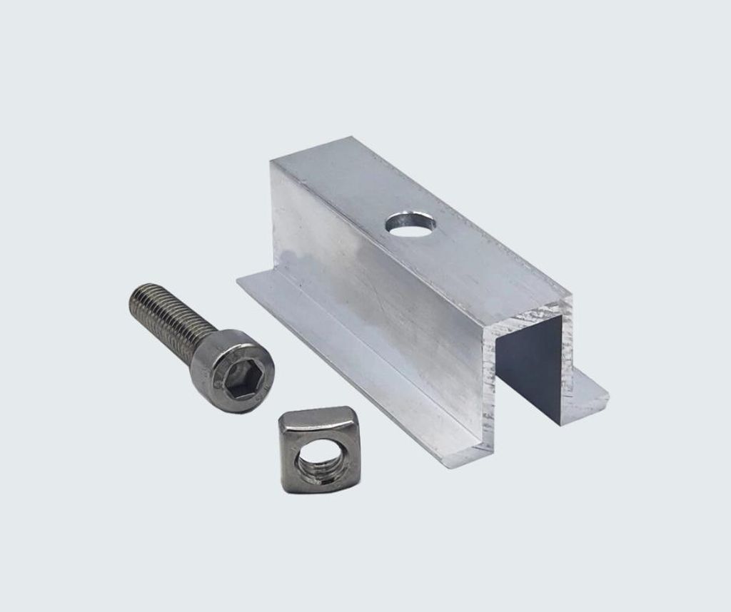 Mittelklemme für Solar-Module 38 mm Vierkantmutter- Inkl. Befestigungsset