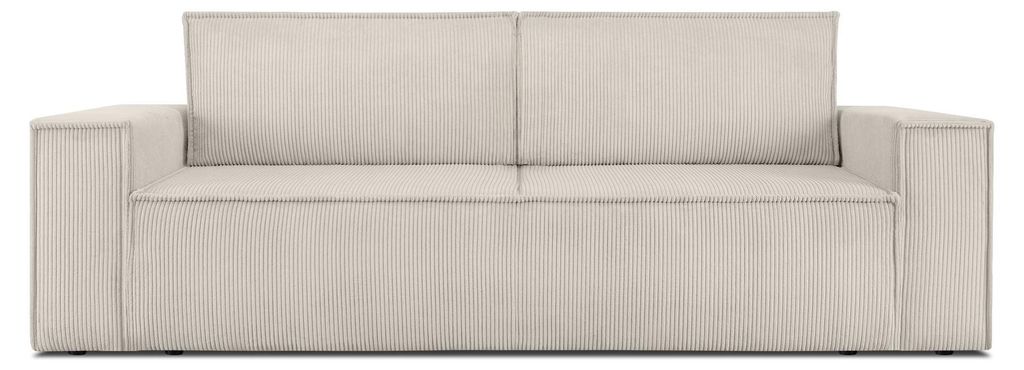 KONSIMO Schlafsofa in Pet Friendly Cord-Stoff mit Armlehnen und Bettzeugcontainer "NAPI", Cremig, Cordstoff, Loft, 244x89x101 cm