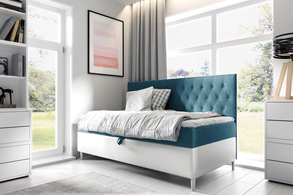 Boxspringbett Gästebett Kinderbett FINJA Nr.2 90x200cm Weiss-Türkis
