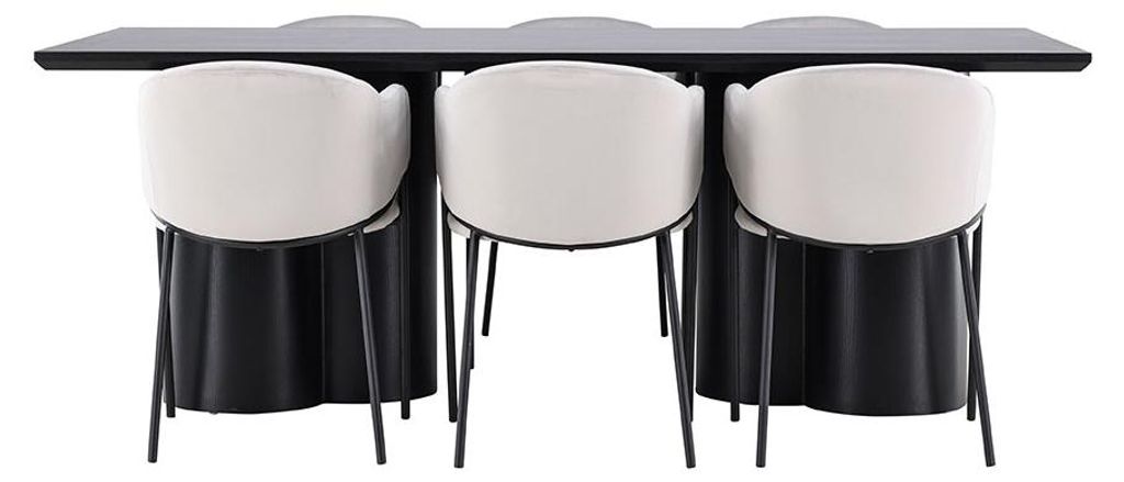 Olivia Essgruppe Tisch 100x210cm und 6 Velours Stühle mit Armlehnen schwarz.