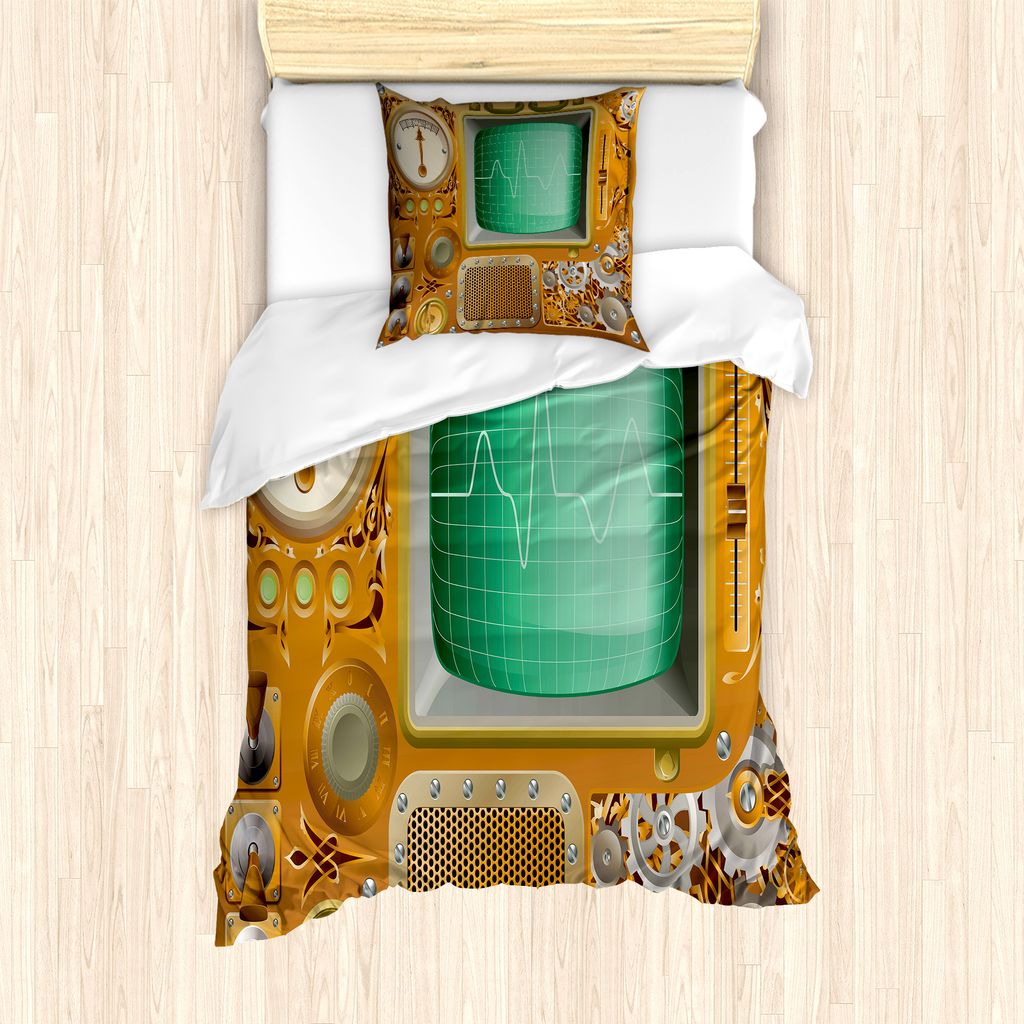 ABAKUHAUS Retro Bettbezug Set für Einzelbetten, Grunge Steampunk Maschine, Milbensicher Allergiker geeignet mit Kissenbezug, 135 cm x 200 cm - 80 ...