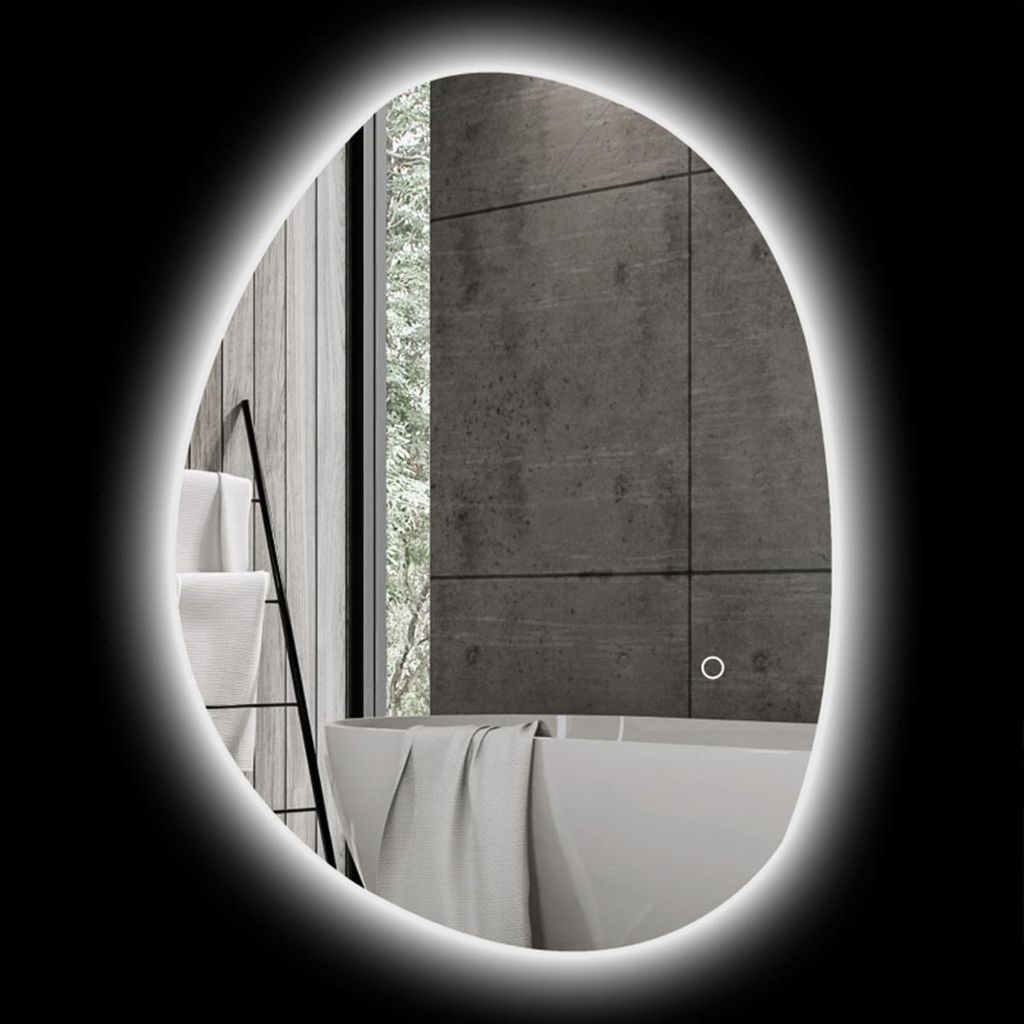 Badspiegel mit LED-Licht Smart Touch Schalter und Anti-Beschlag-Funktion Asymmetrischer Badezimmerspiegel Wandspiegel 70x50 cm Silber
