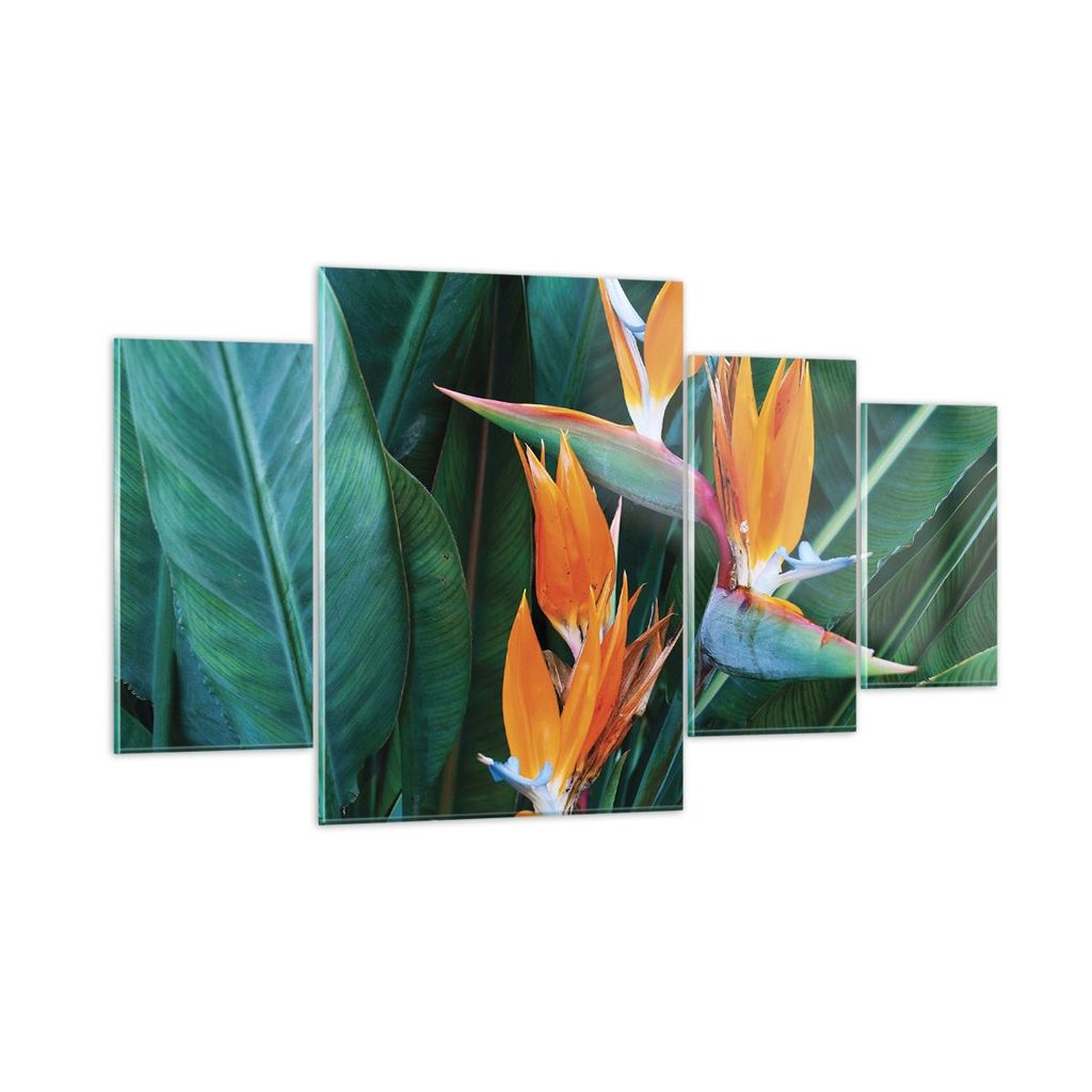 Bilder auf glas - 4 Teile - Himmlisch Vogel Blume - 160x90cm - Glasbilder - Wandbilder - Bilder - zum Aufhängen bereit - Wanddekoration aus Glas -...