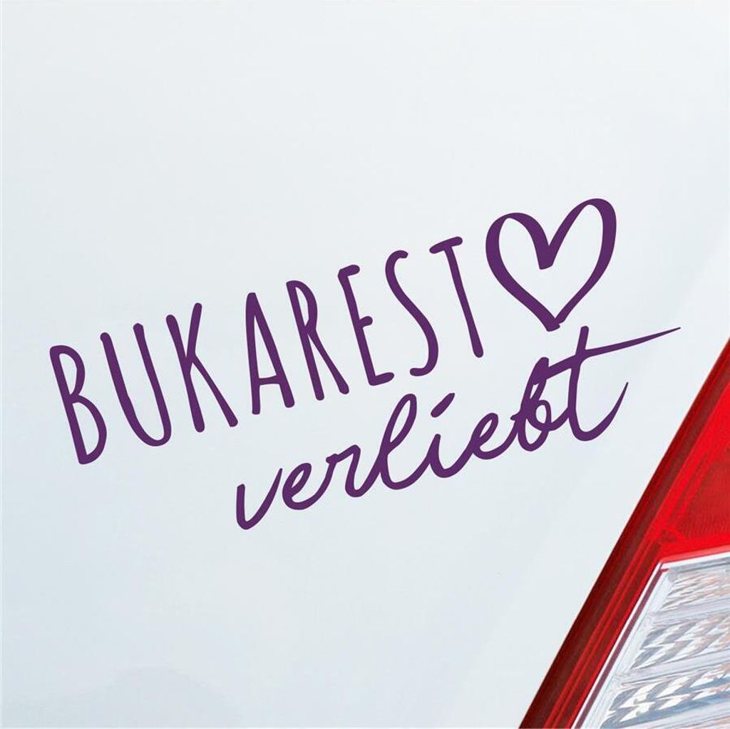 Auto Aufkleber Bukarest verliebt Herz Stadt Heimat Liebe Car 19x8 cm Lila Sticker Heckscheibenaufkleber