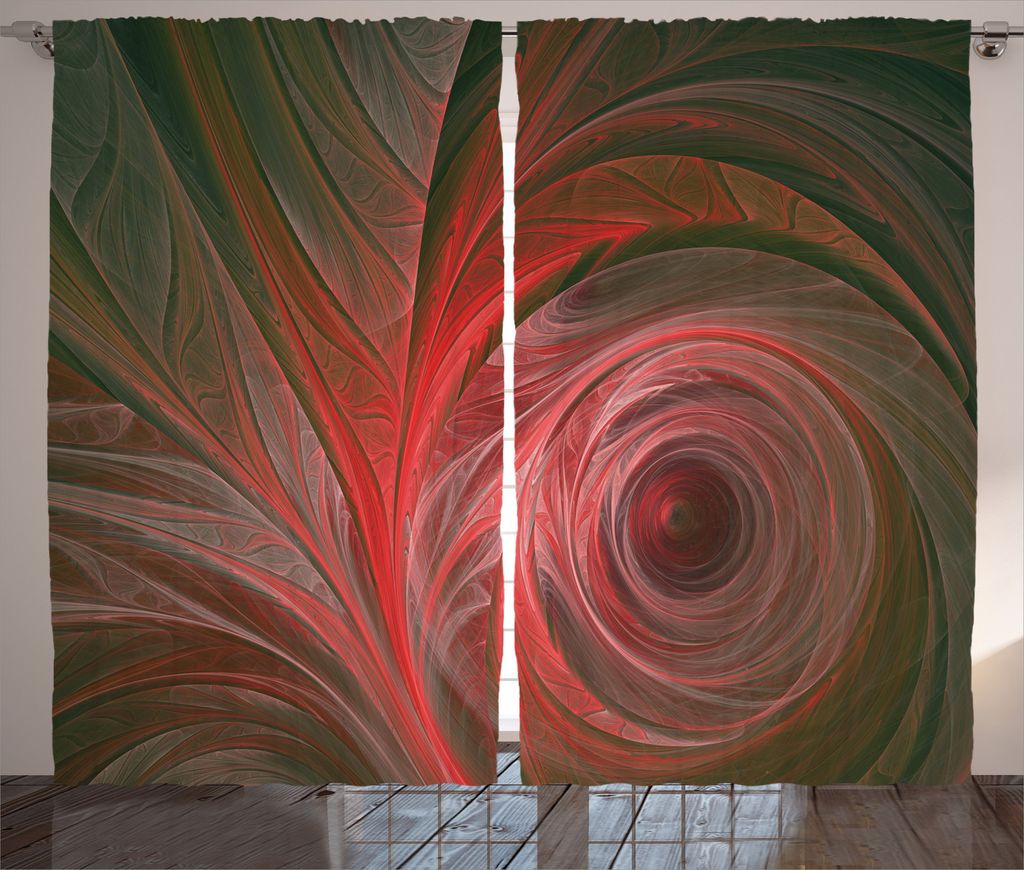 ABAKUHAUS Fractal Rustikaler Gardine, Spiral Kurvige Blatt Veins, Schlafzimmer Kräuselband Vorhang mit Schlaufen und Haken, 280 x 245 cm, Korallen...