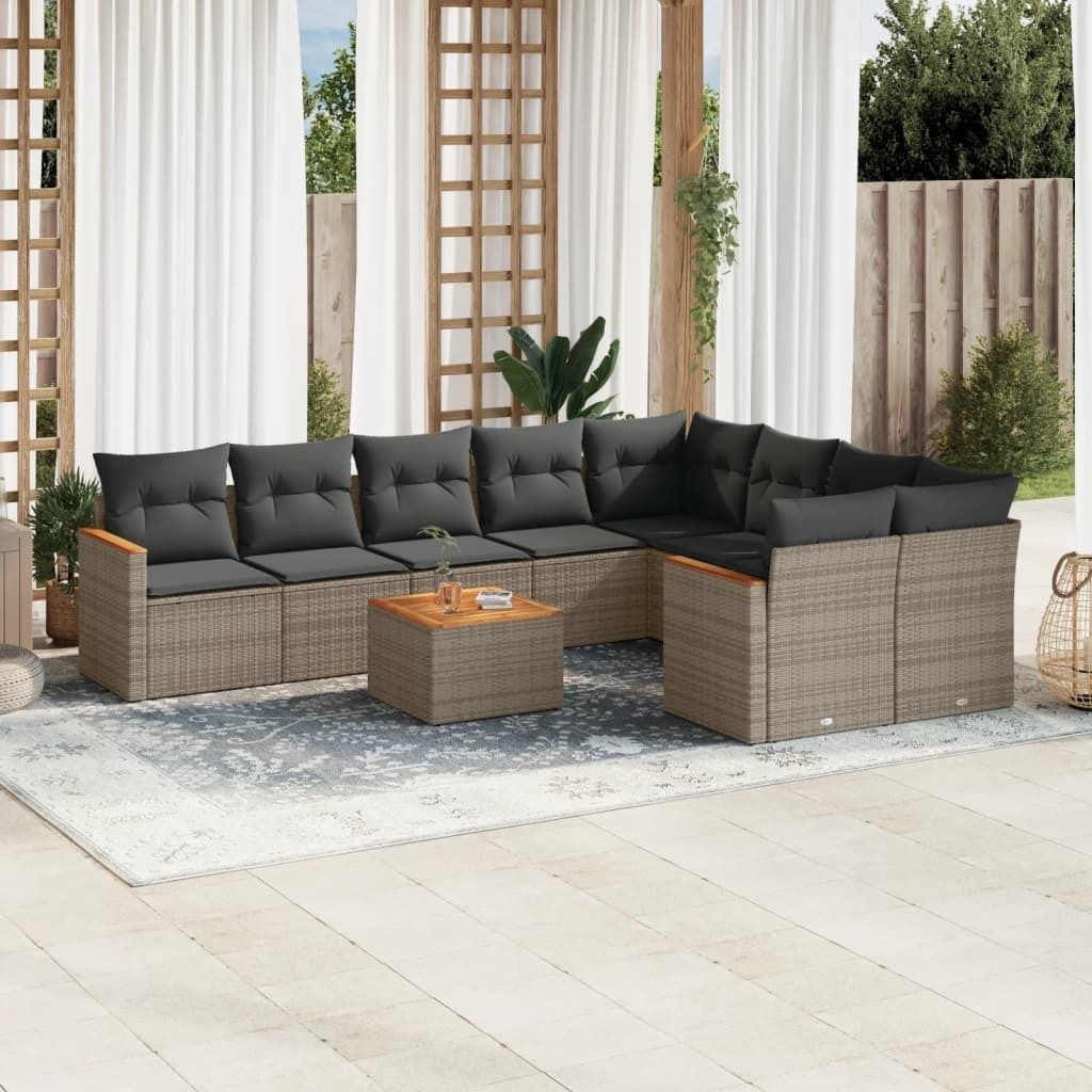 Maison Exclusive - 10-tlg. Garten-Sofagarnitur mit Kissen Grau Poly Rattan