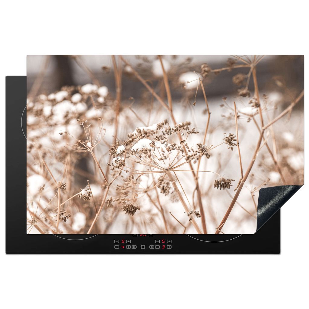 KitchenYeah Herdabdeckplatte Getrocknete Blumen - Weiß - Pflanzen , 80x52cm, Küche Deko, Glaskeramikkochfeld Herdabdeckung, Abdeckplatte fùr K...
