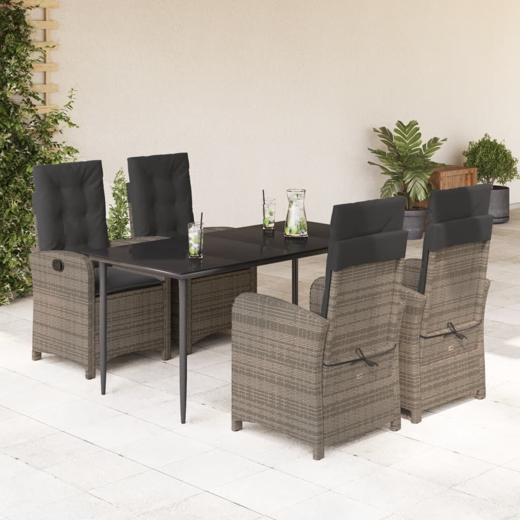 Maison Exclusive - 5-tlg. Garten-Essgruppe mit Kissen Grau Poly Rattan