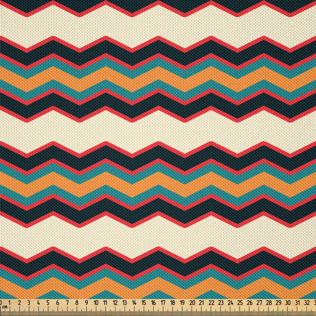 ABAKUHAUS Winkel Satin Stoff als Meterware, Retrostil-horizontale Grenzen mit den verschiedenen farbigen Zickzacklinien altmodisch, 2 M (148 x 200 ...
