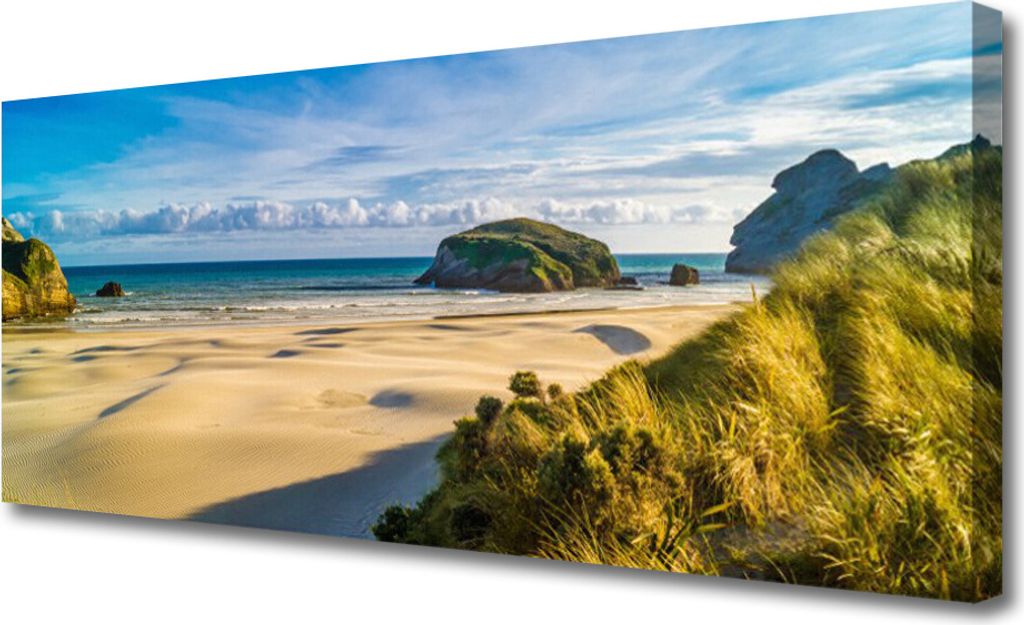 Tulup Leinwand-Bilder 125x50 Wandbild Canvas Kunstdruck Strand Felsen Landschaft