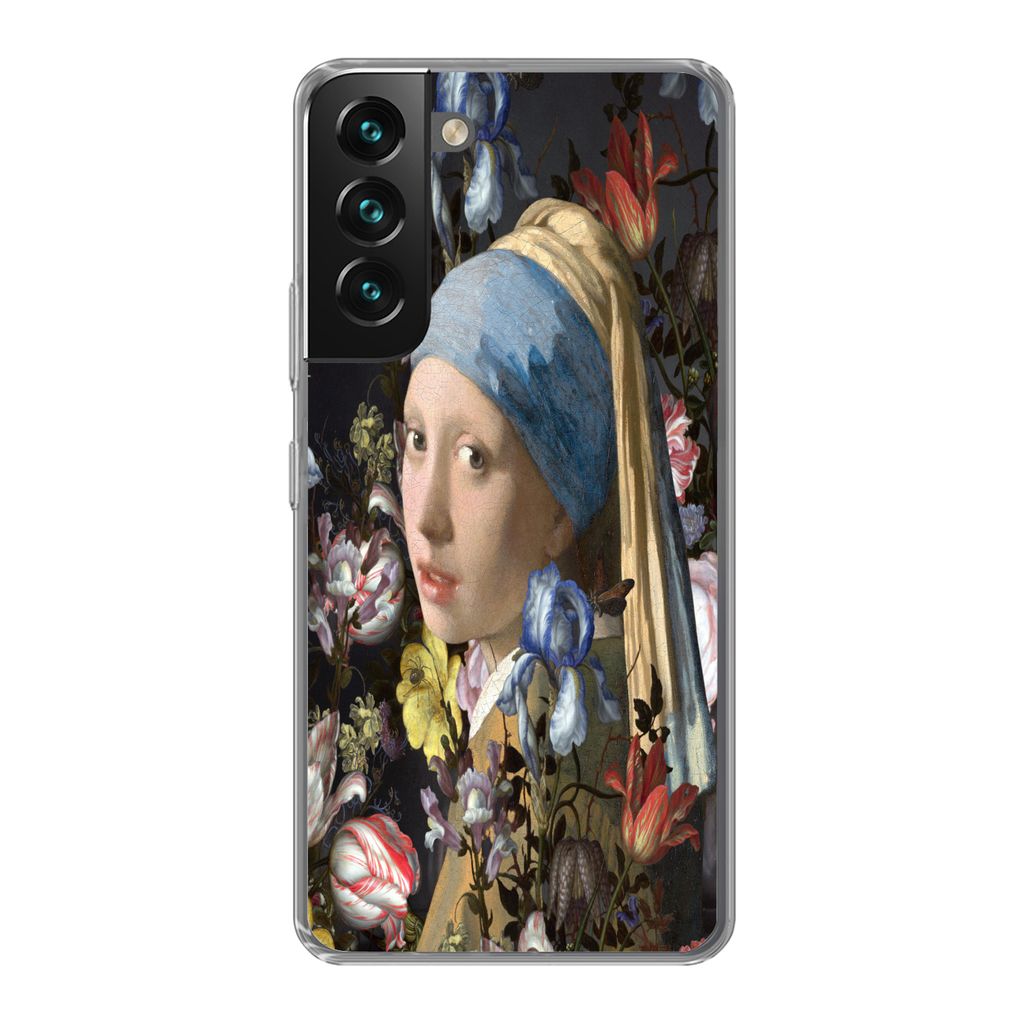 MuchoWow Handyhülle Schutzhülle Hülle für Samsung Galaxy S22 Das Mädchen mit dem Perlenohrring - Johannes Vermeer - Blumen Silikon Softcase ...