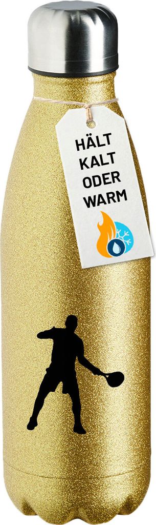 Huuraa Trinkflasche Tennis Silhouette 500ml Gold Edelstahl Wasserflasche Trinkflasche Geschenkidee