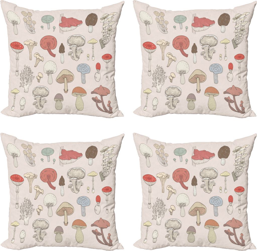 ABAKUHAUS Kindergarten Kissenbezug Set (4 Stück), Pastell Verschiedene Pilze, Moderner Doppelseitiger Digitaldruck, 60 cm x 60 cm, Pale Eggshell M...