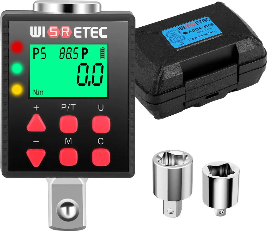 Adattatore digitale per coppia - Attacco quadrato da 1,27 cm - 3,4-340 Nm - Precisione ±1% - Memoria e preimpostazione - Per auto e moto - Nero