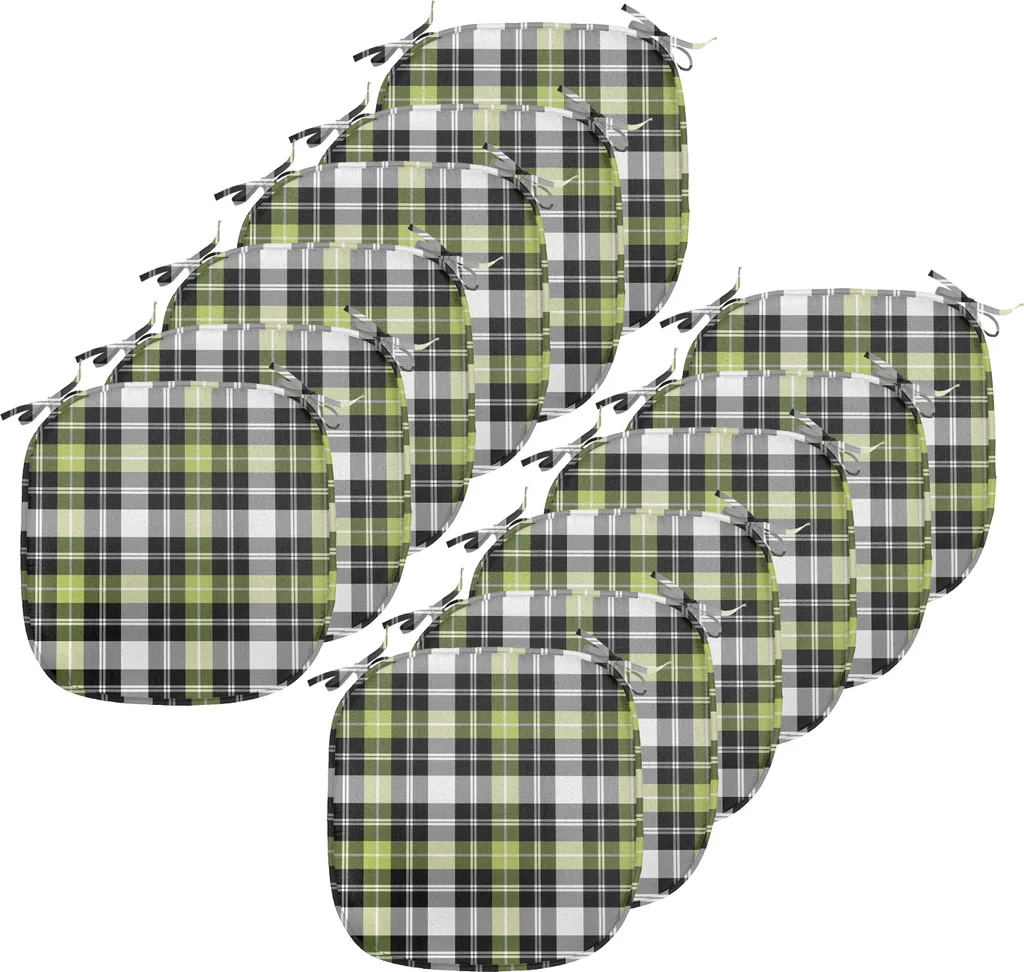 Coussin de Chaise Lot de 12 Galettes de Siège Design Vert et Gris 40cm