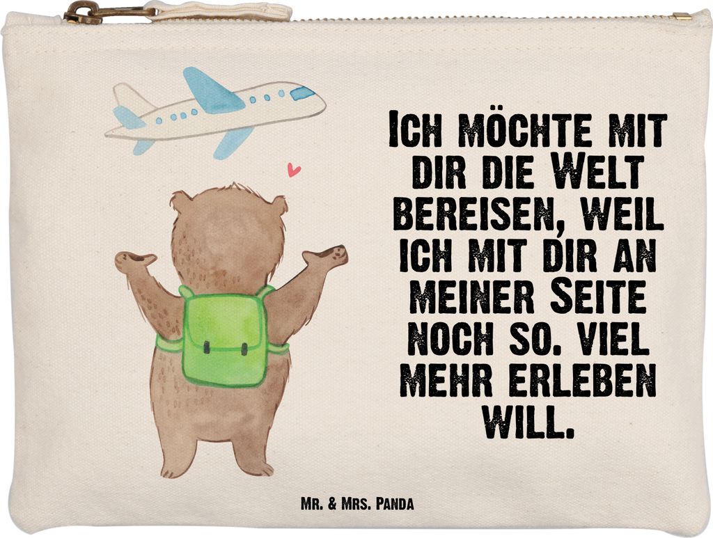 Mr. & Mrs. Panda Etui Bär Flugzeug Größe M - Weiß - Geschenk, Federmappe, Schlamper, für Partner, Frauen, beauty case, Waschtasche, Hochzeitst...